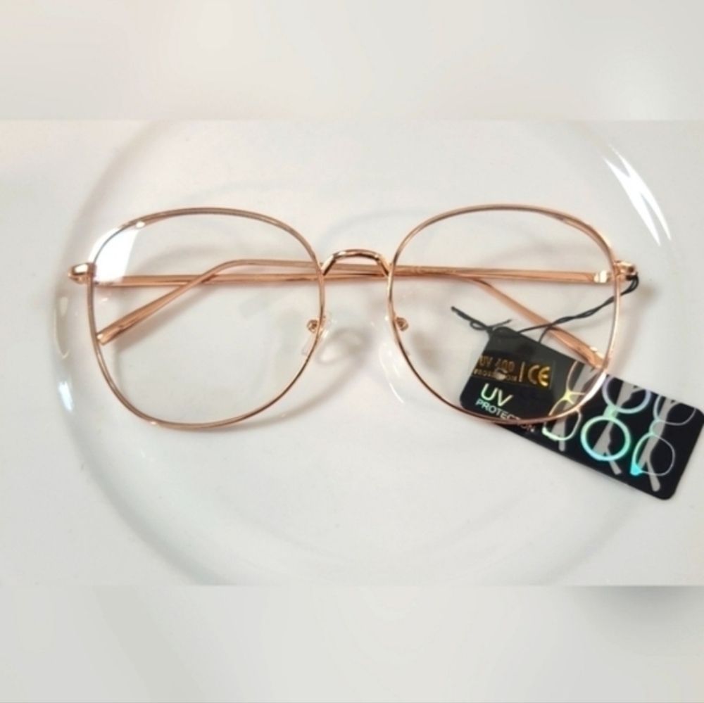 Rose Gold Aviator Style Blue Light Glasses UV400 Oversized Frames NWT - Picture 3 of 4